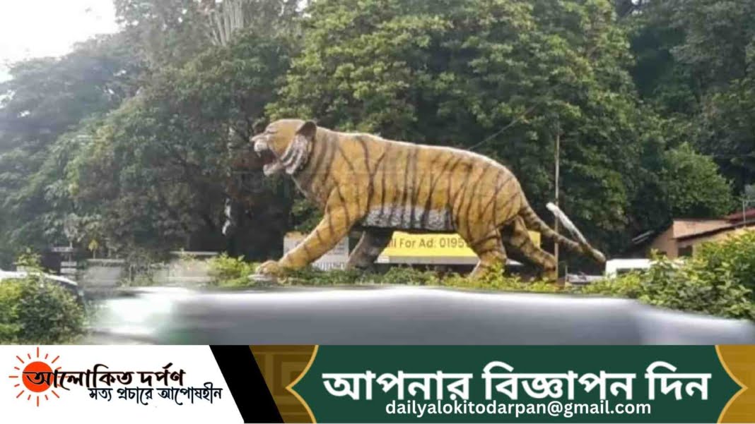 বনের বাঘ দাঁড়িয়ে আছে সড়কে