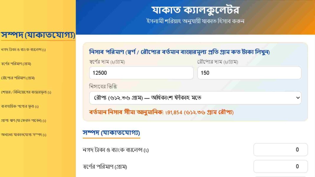 যাকাত ক্যালকুলেটর: এক ক্লিকে সঠিকভাবে যাকাত হিসাব করার সহজ উপায়